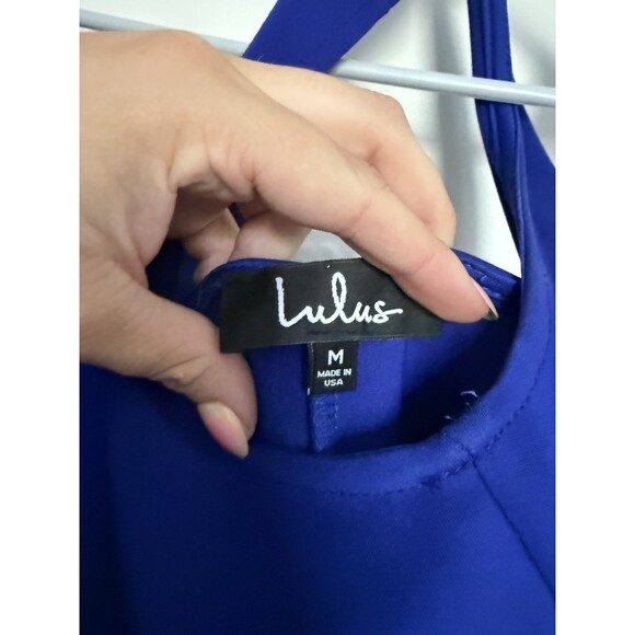 Lulus Blue Sheath Dress Sleeveless Knee Length Scoop Neck Stretch, Open Back M - Picture 2 of 4